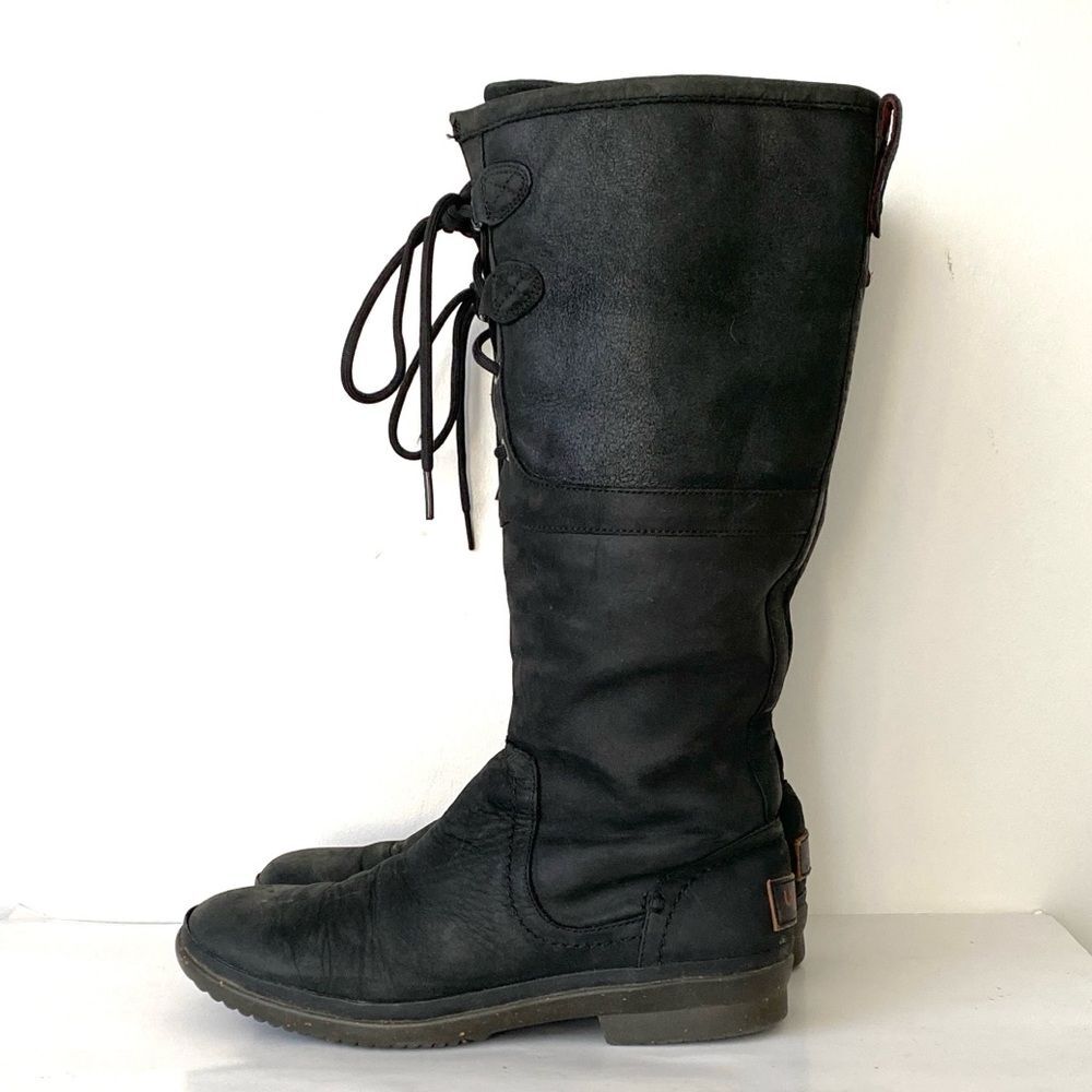 UGG Women’s Elsa Tall Waterproof Leather Sherpa Winter Boots Sz 9.5 Lined Boho